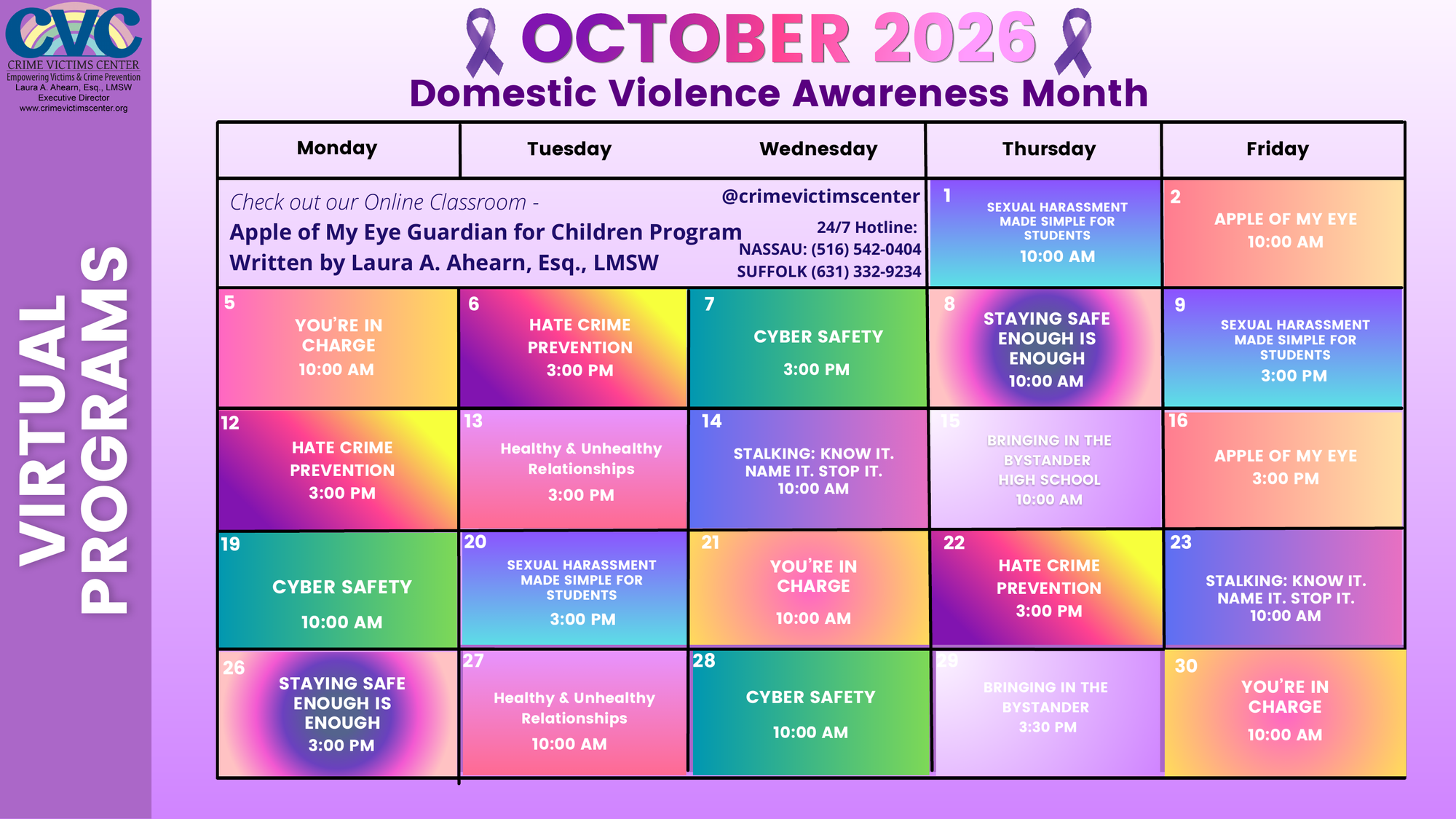 October 2026 Domestic Violence Awareness Month free virtual program calendar